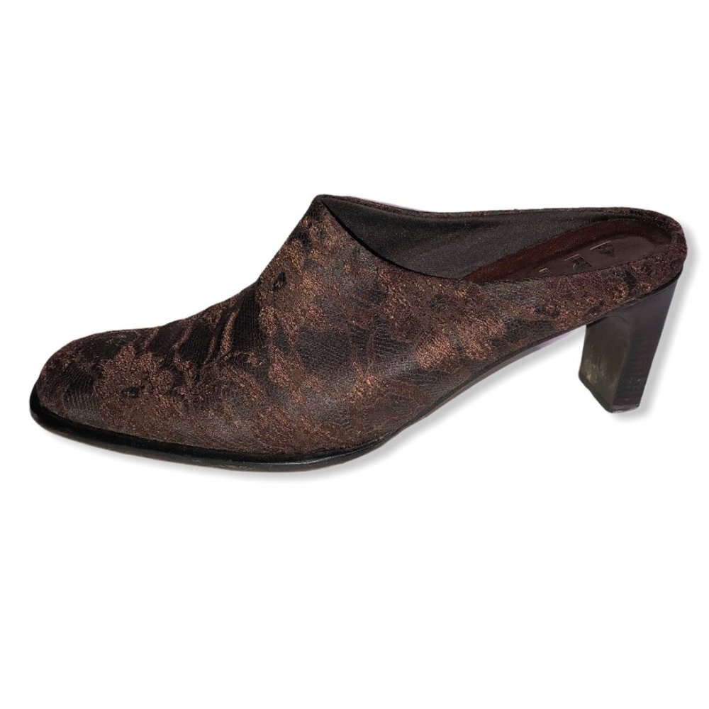 Art Effects Brown Lace Heeled Mules-Brazil-Sz 9